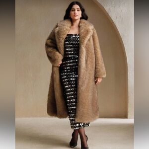 PLUS SIZE • luxury vintage style faux fur coat tan brown longline